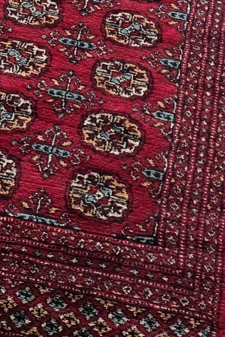 Wine Red Turkmen Gül Bokhara Rug, Hand-Knotted Wool