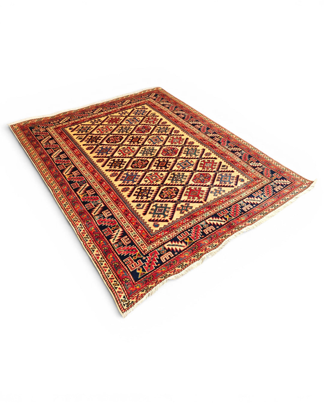 Gold &amp; Red Shirvan Lattice Rug, Hand-Knotted Afghani Sherwan
