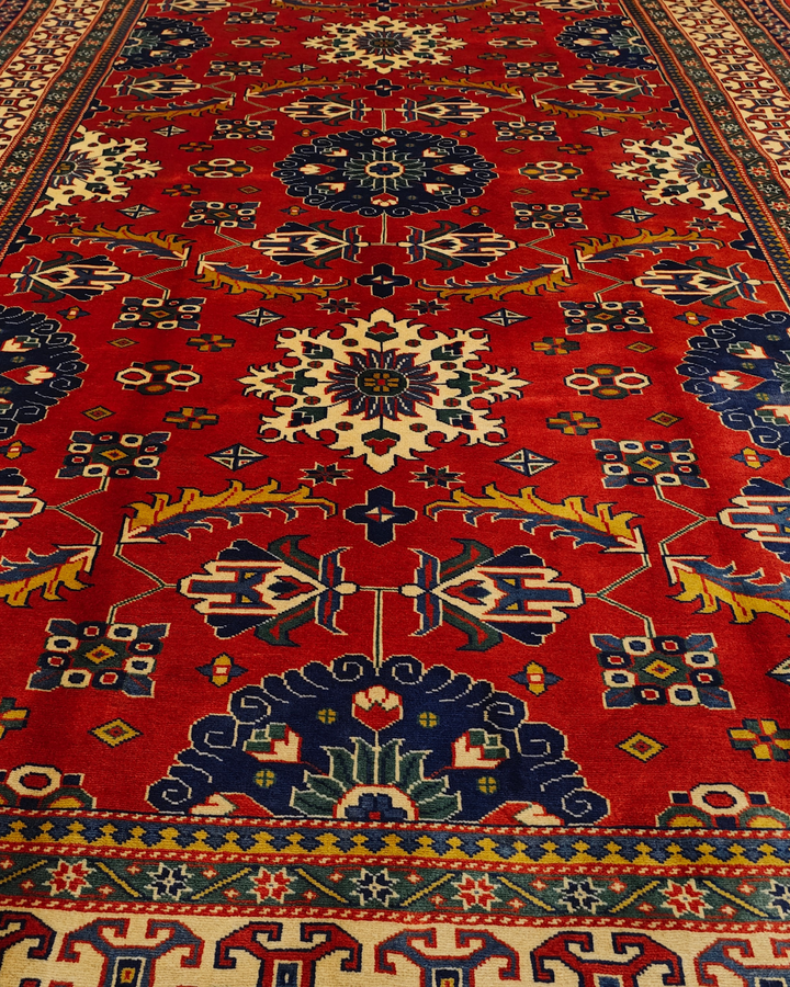 Red Afghani Sherwan, Hand-Knotted Wool Rug