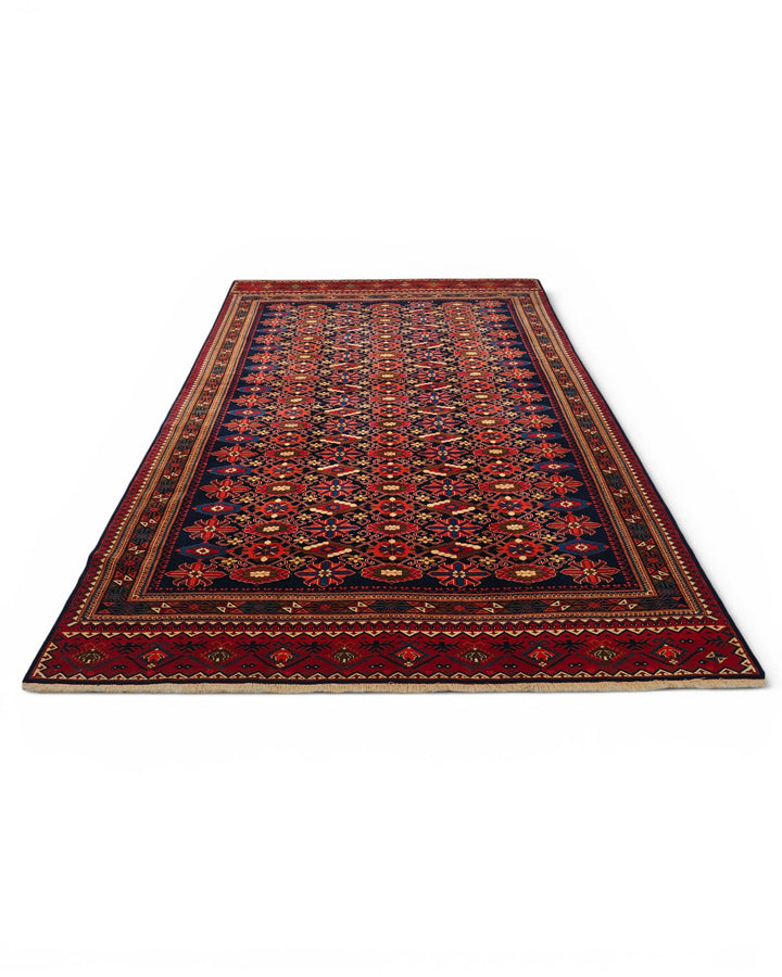 Indigo &amp; Red All-Over Floral Rug, Hand-Knotted Afghani Sherwan