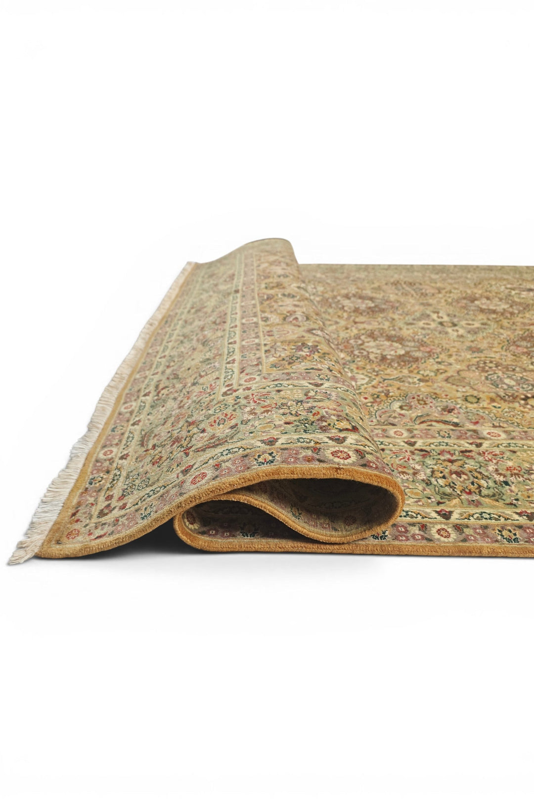 Gold and Sage Repeating Floral, Hand-Knotted Wool Rug
