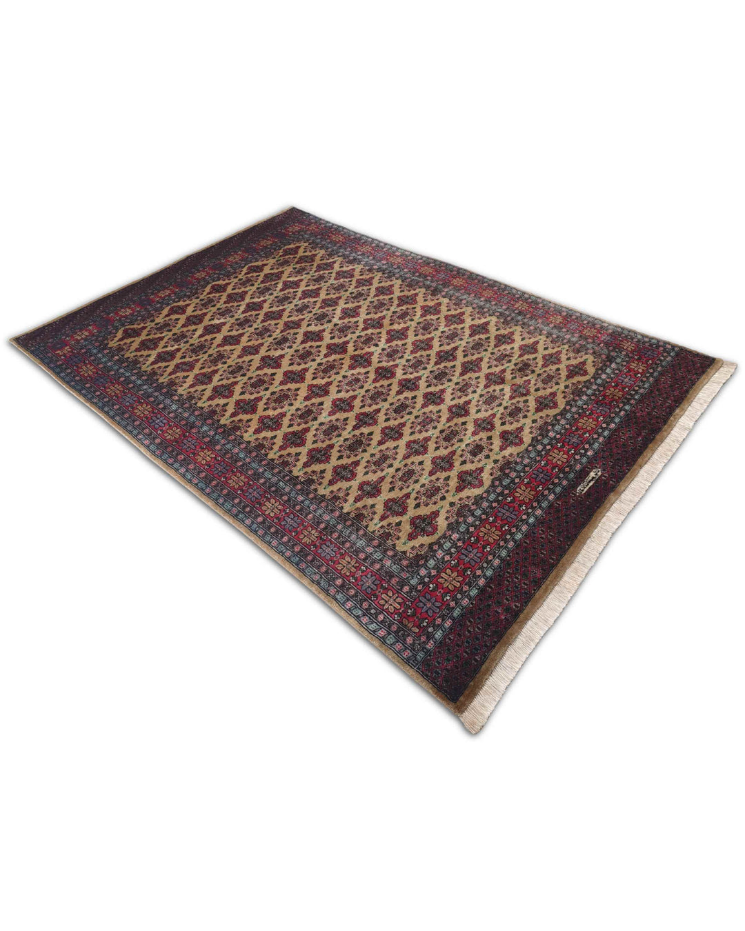 Camel and Wine Jaldar Diamond Lattice, Hand-Knotted Wool Rug