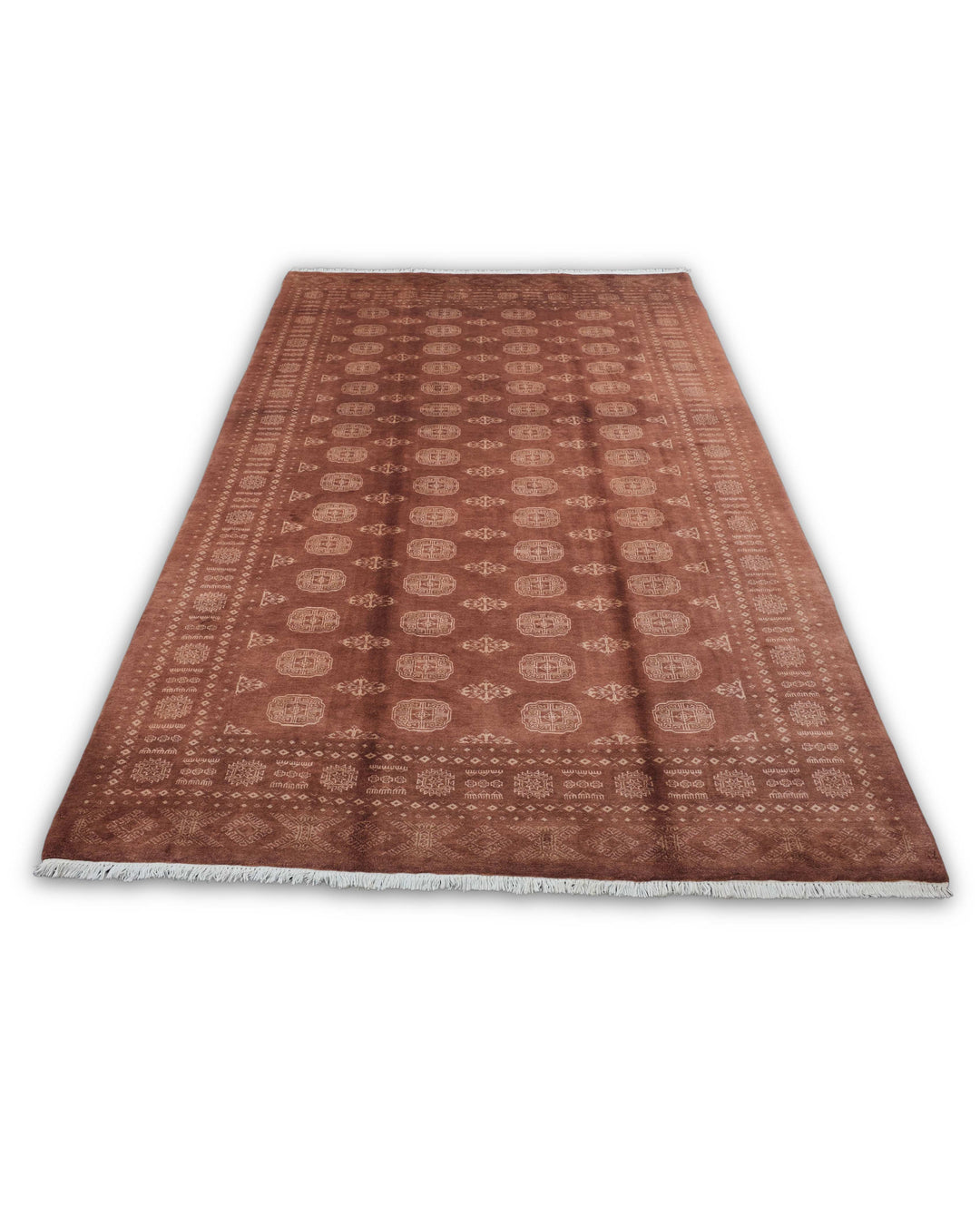 Chestnut Brown Turkmen Gül Bokhara Rug, Hand-Knotted Pakistani Wool