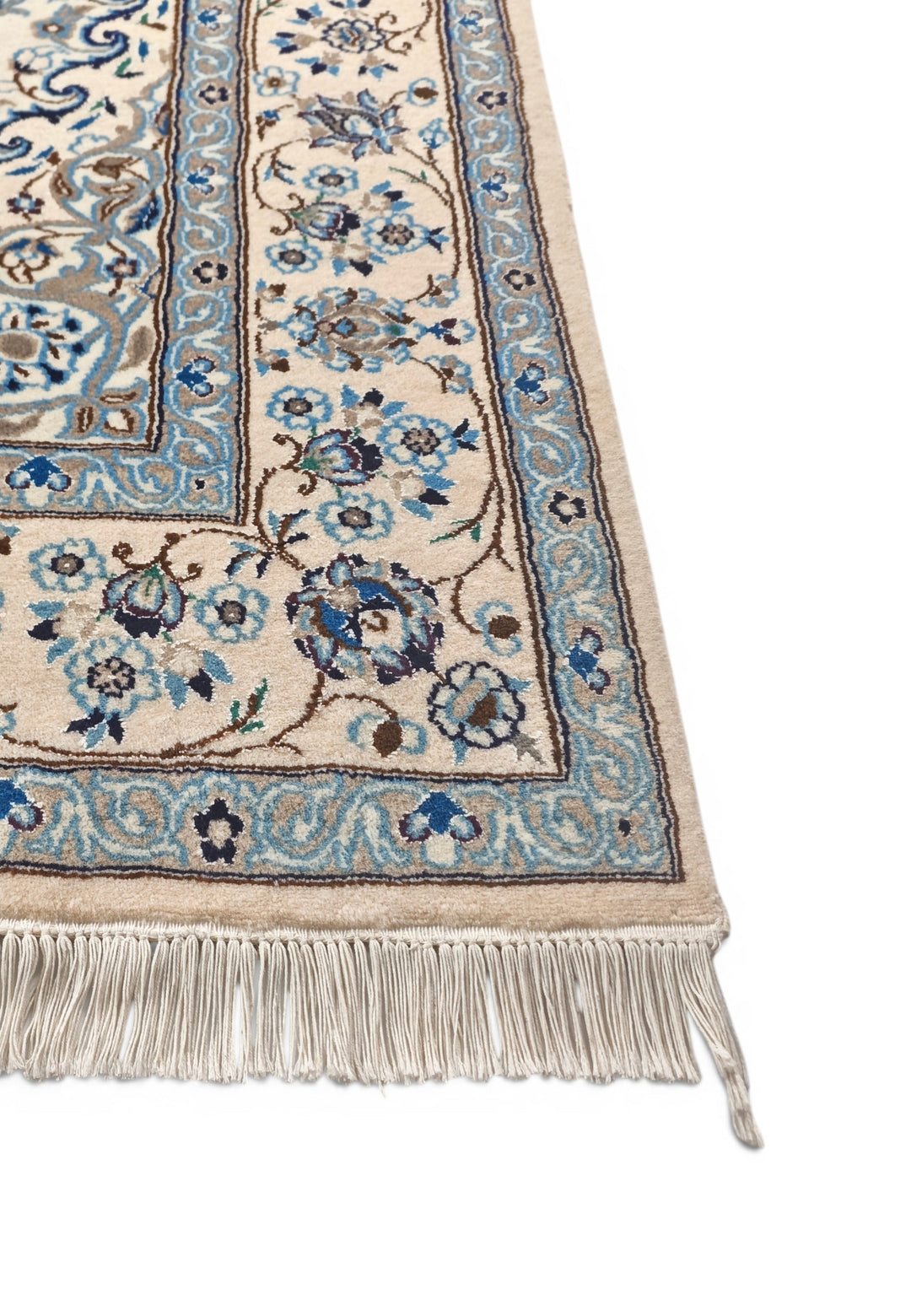 Ivory &amp; Blue Medallion Persian Nain, Hand-Knotted Wool Rug