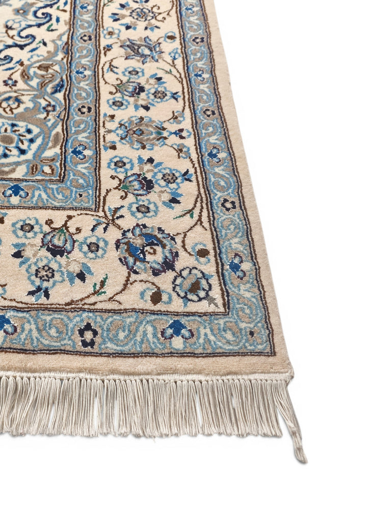 Ivory &amp; Blue Medallion Persian Nain, Hand-Knotted Wool Rug
