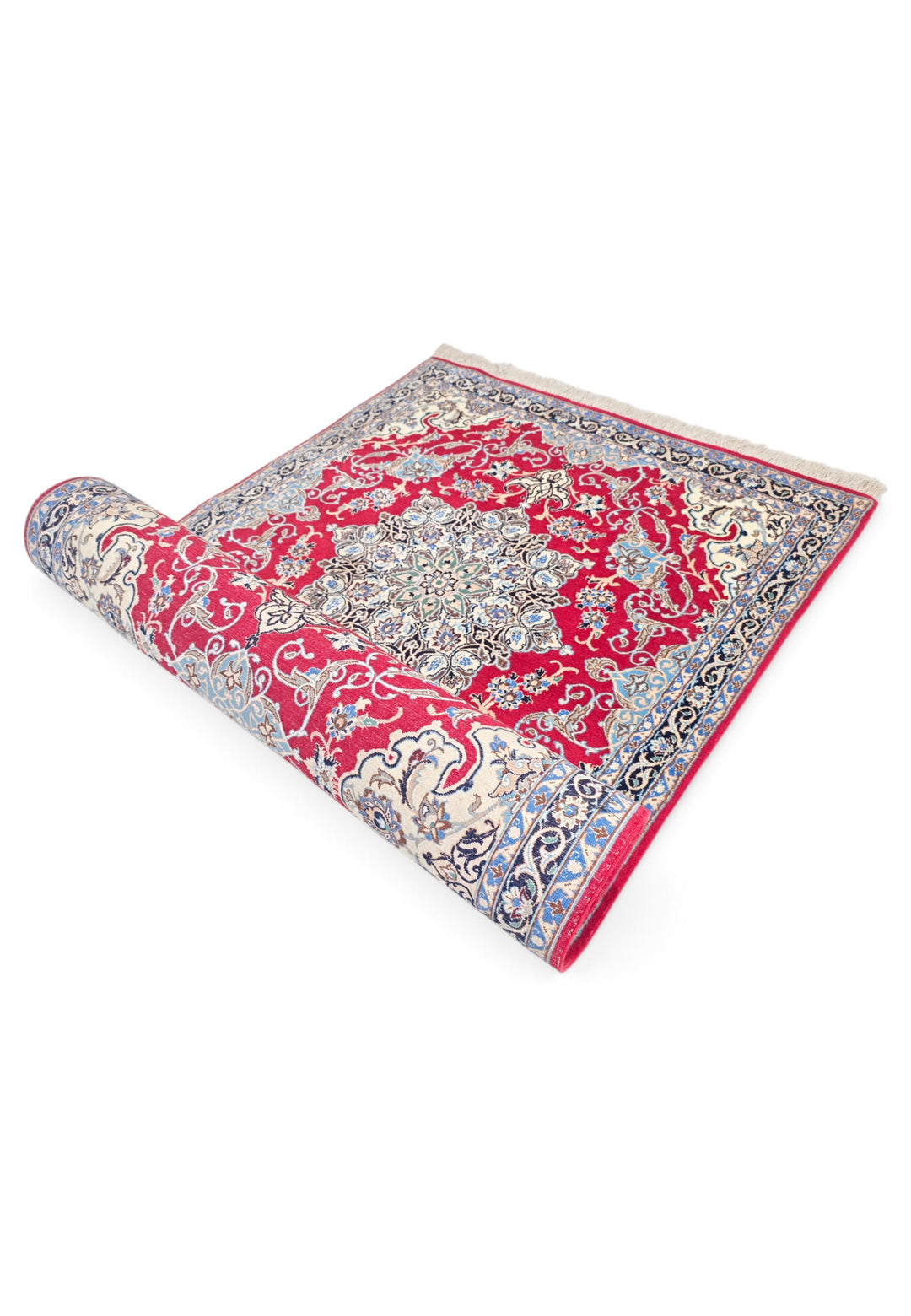Red and Navy Medallion Nain, Hand-Knotted Wool Rug