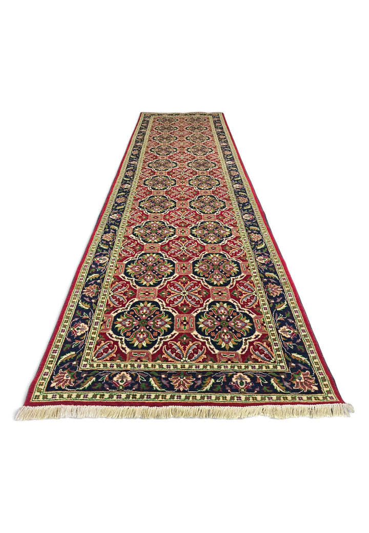 Red and Green Khal Mohammadi Runner, Hand-Knotted Wool
