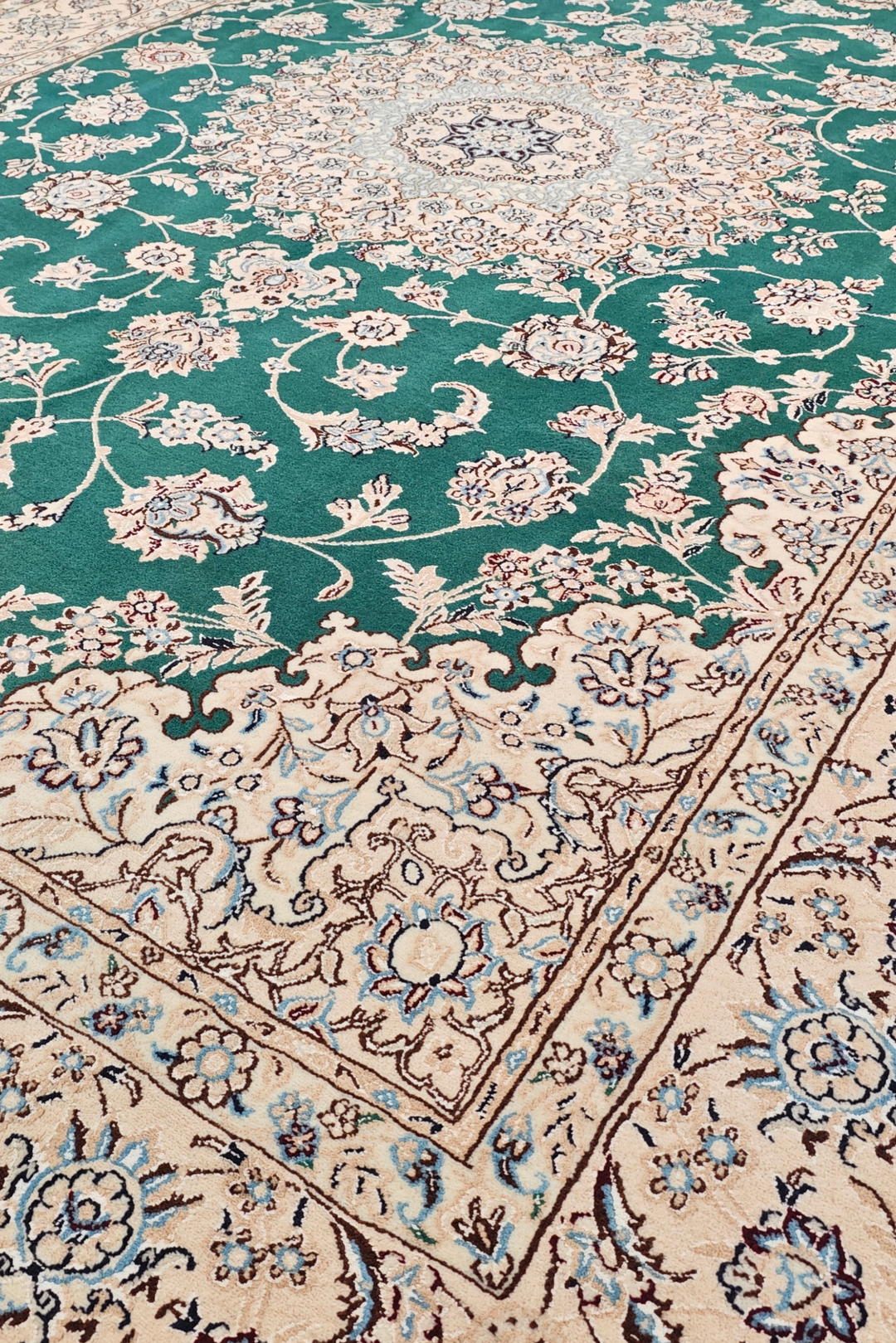 Teal Medallion Persian Nain, Hand-Knotted Wool Rug