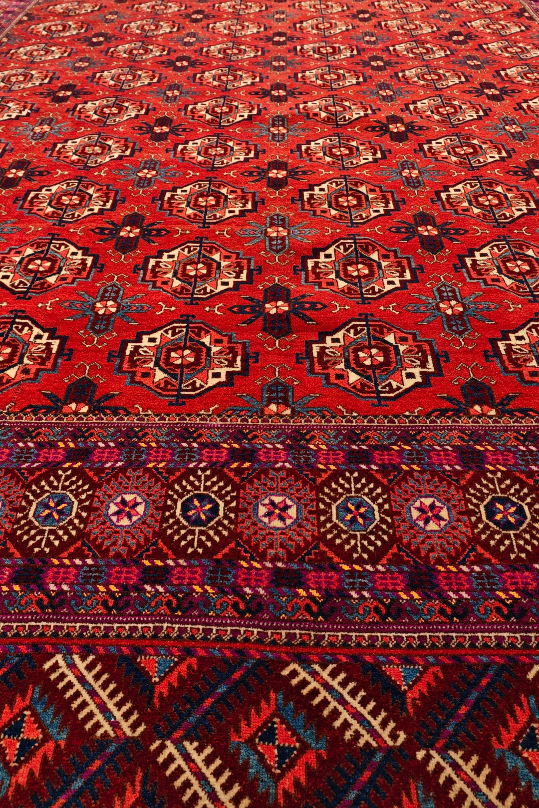 Brick Red Turkmen Gül Rug, Hand-Knotted Sherwan