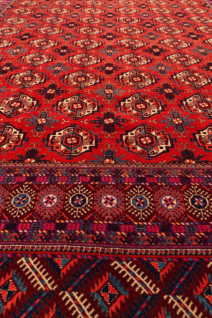 Brick Red Turkmen Gül Rug, Hand-Knotted Sherwan