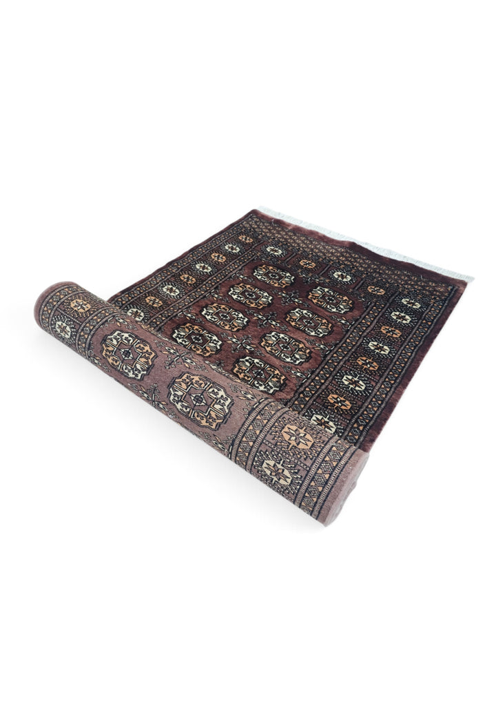 Taupe and Cream Turkmen Gül Bokhara, Hand-Knotted Wool Rug