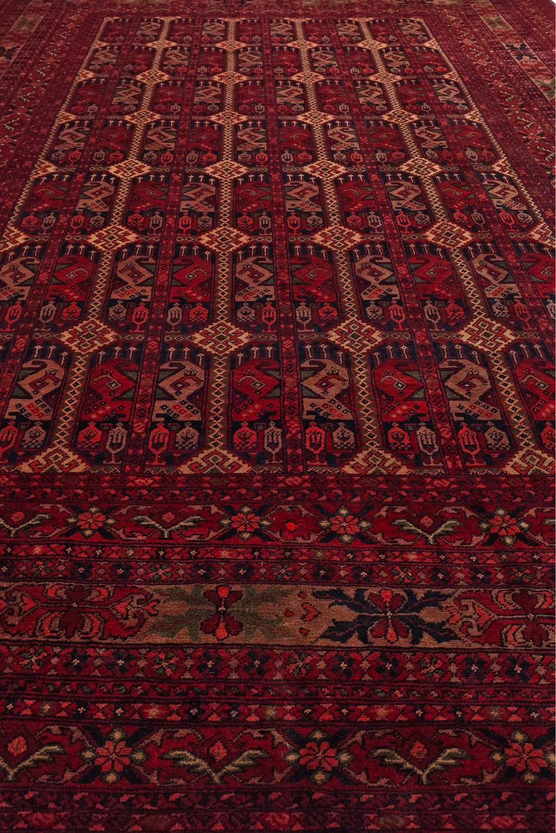 Deep Burgundy Panel Khal Mohammadi Rug, Hand-Knotted Wool
