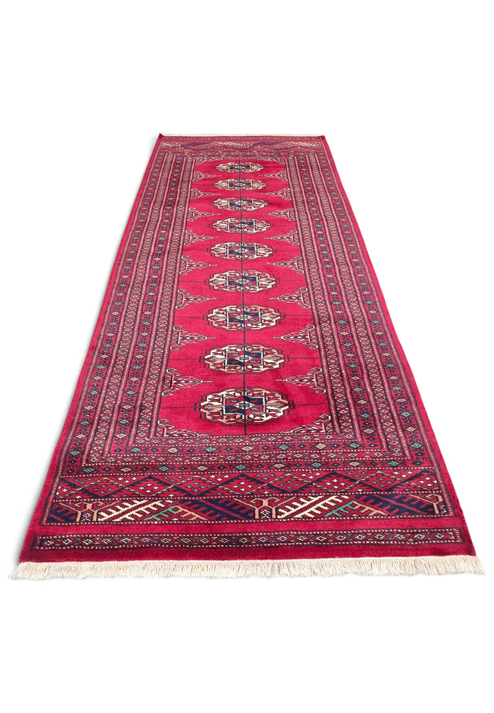 Wine Red and Cream Threaded Gül Bokhara, Hand-Knotted Wool Rug