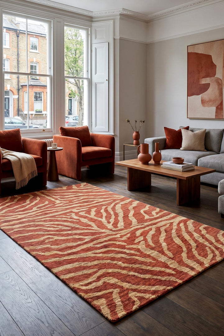 Terracotta Gabbeh, Hand-Knotted Afghan Wool Rug