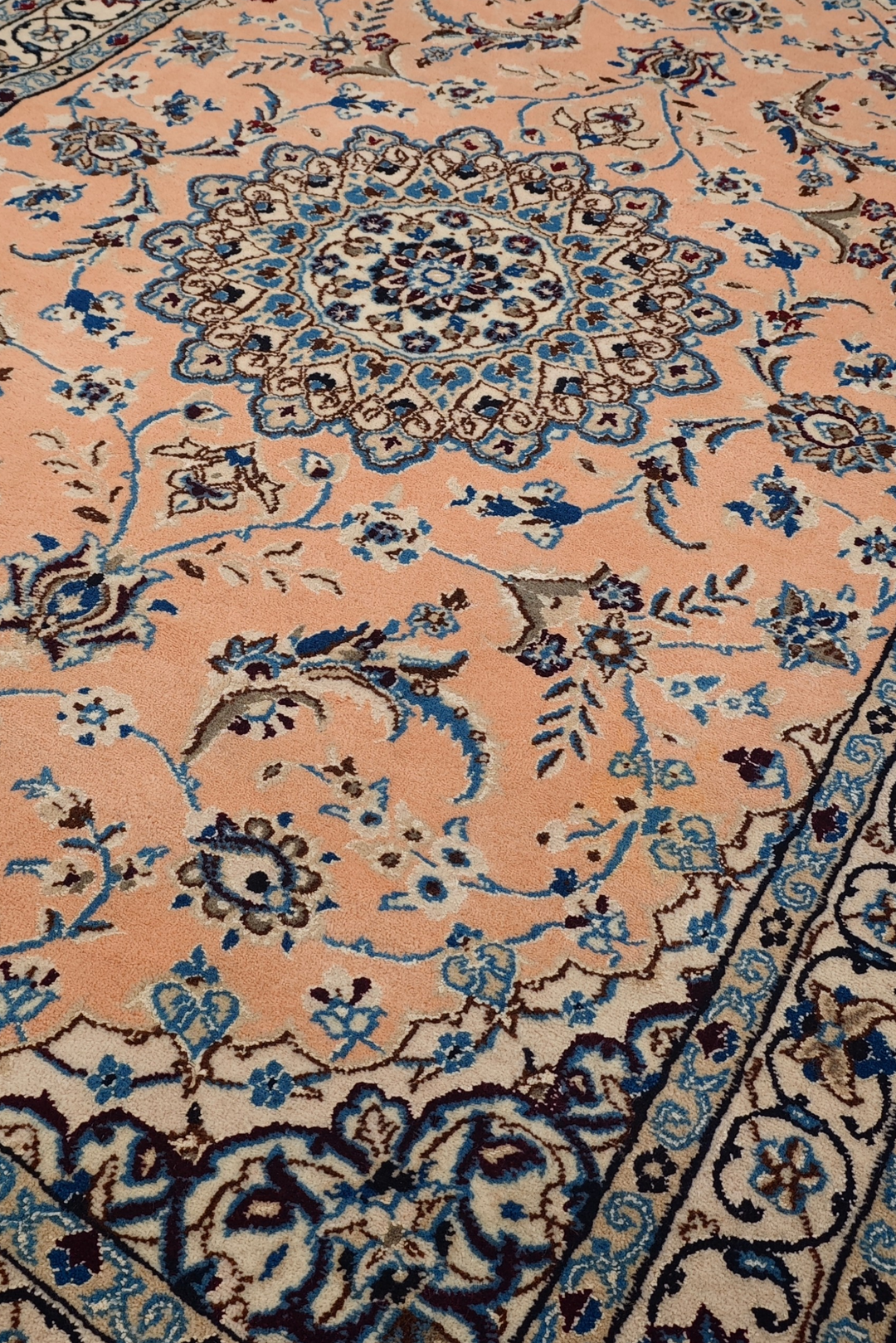 Peach Medallion Persian Nain, Hand-Knotted Wool Rug