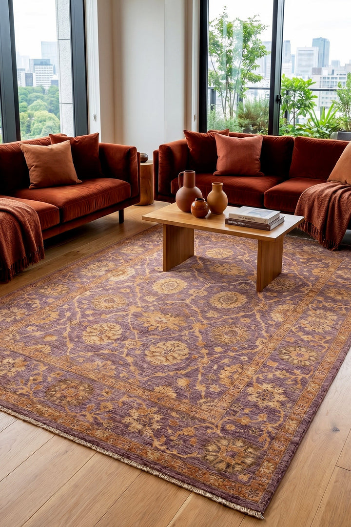 Mauve Gabbeh, Hand-Knotted Afghan Wool &amp; Silk Rug