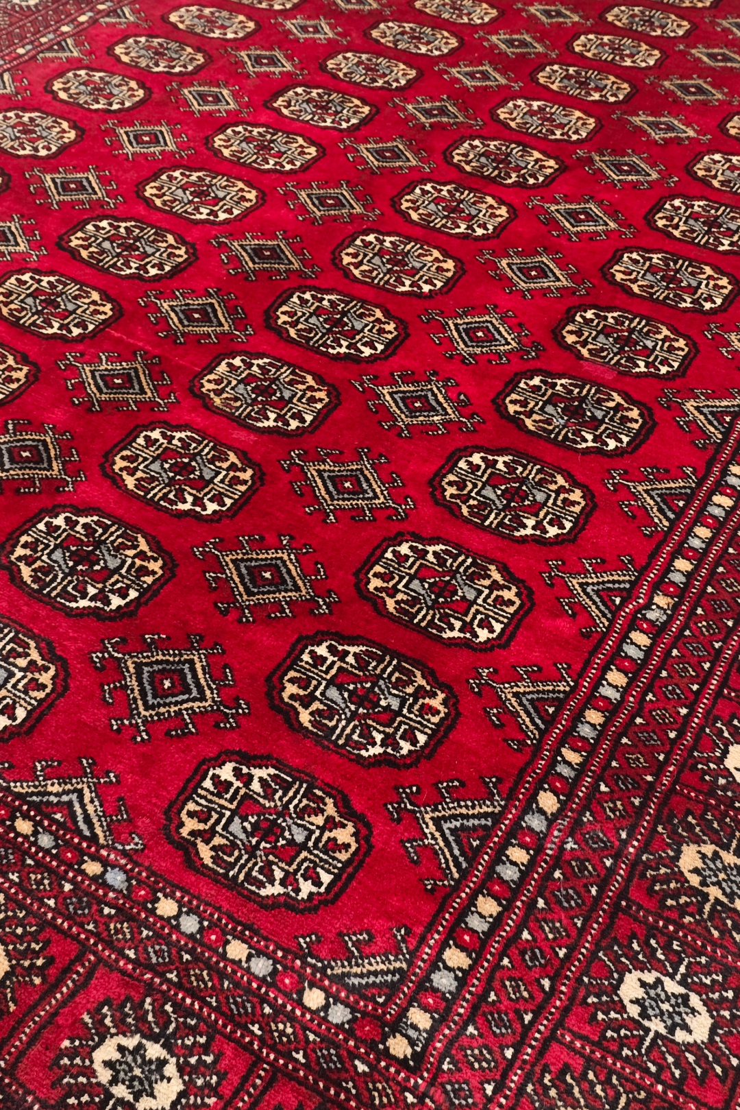 Wine Red Turkmen Gül Bokhara, Hand-Knotted Wool Rug