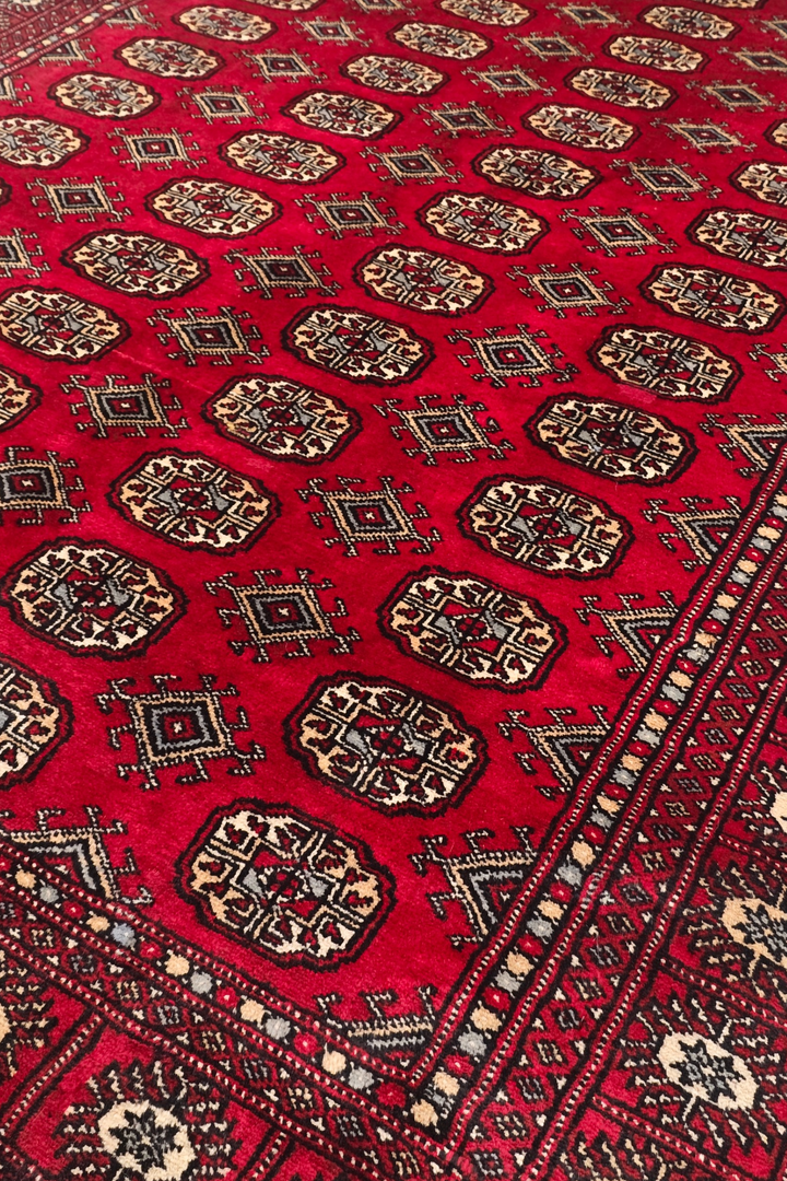 Wine Red Turkmen Gül Bokhara, Hand-Knotted Wool Rug