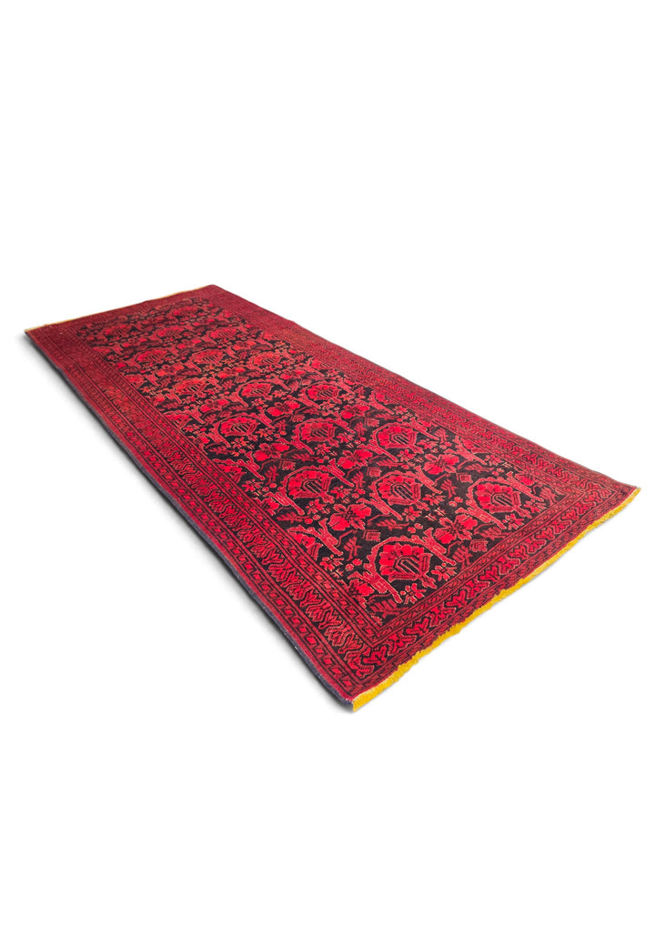 Red and Black Khan Muhammadi Rug, Hand-Knotted Wool