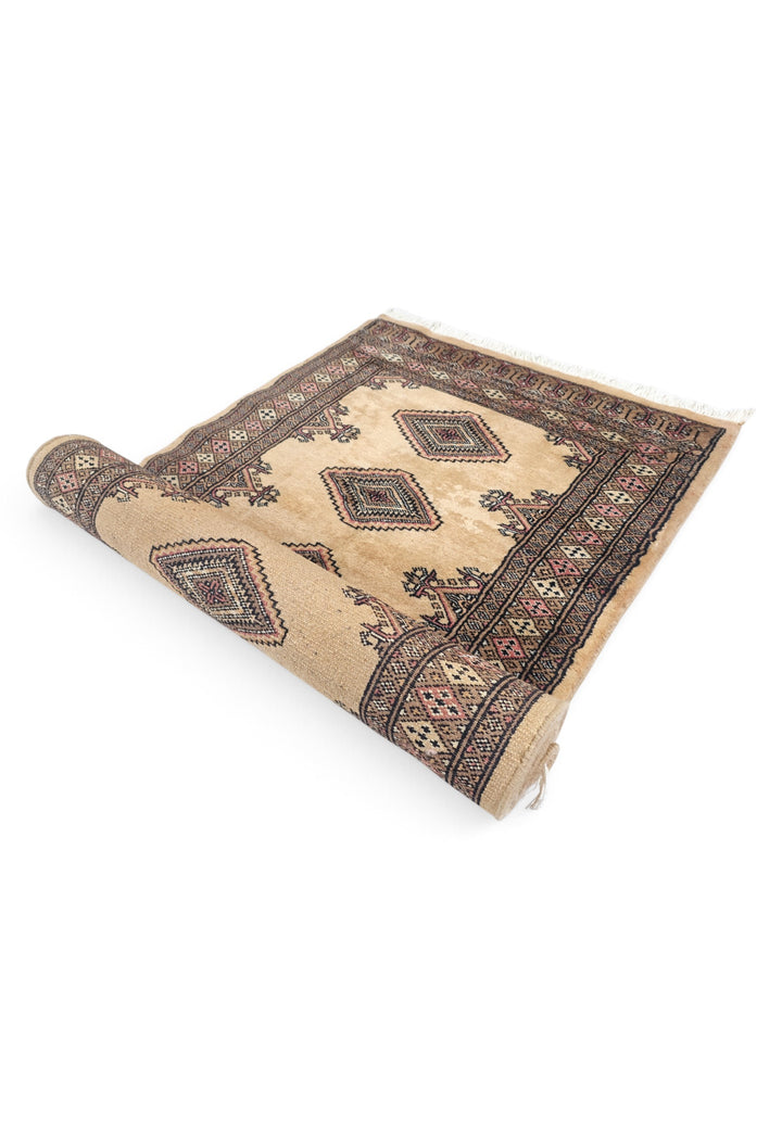 Camel and Dusty Rose Jaldar Diamond Medallion, Hand-Knotted Wool Rug