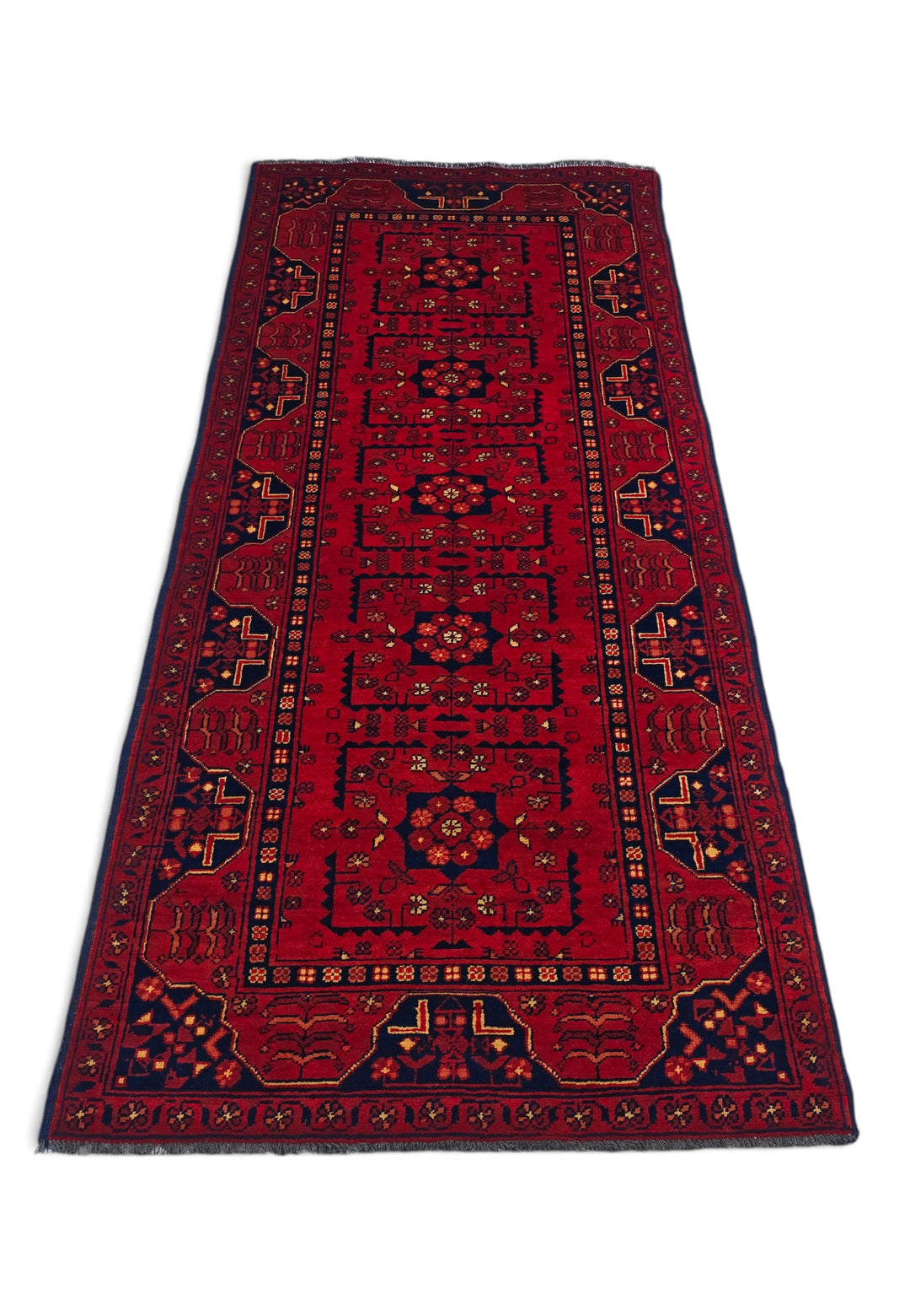 Red and Navy Khan Muhammadi Rug, Hand-Knotted Wool