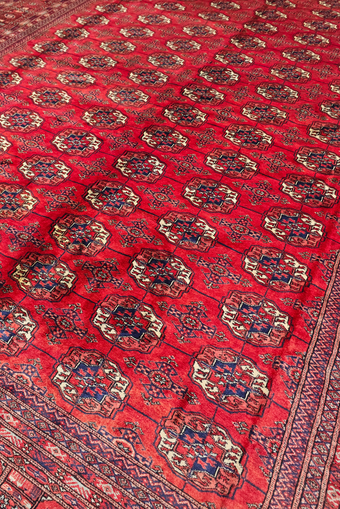 Cherry Red Turkmen Gül Bokhara, Hand-Knotted Sherwan