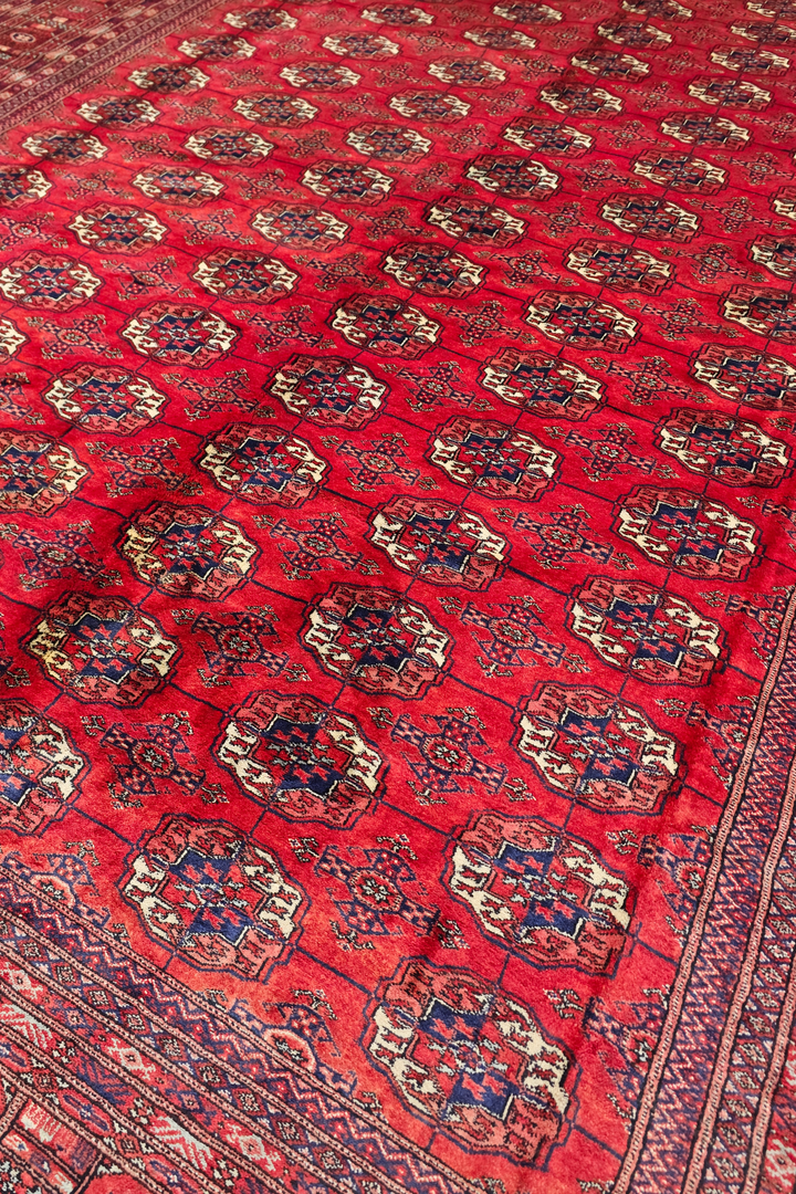 Cherry Red Turkmen Gül Bokhara, Hand-Knotted Sherwan
