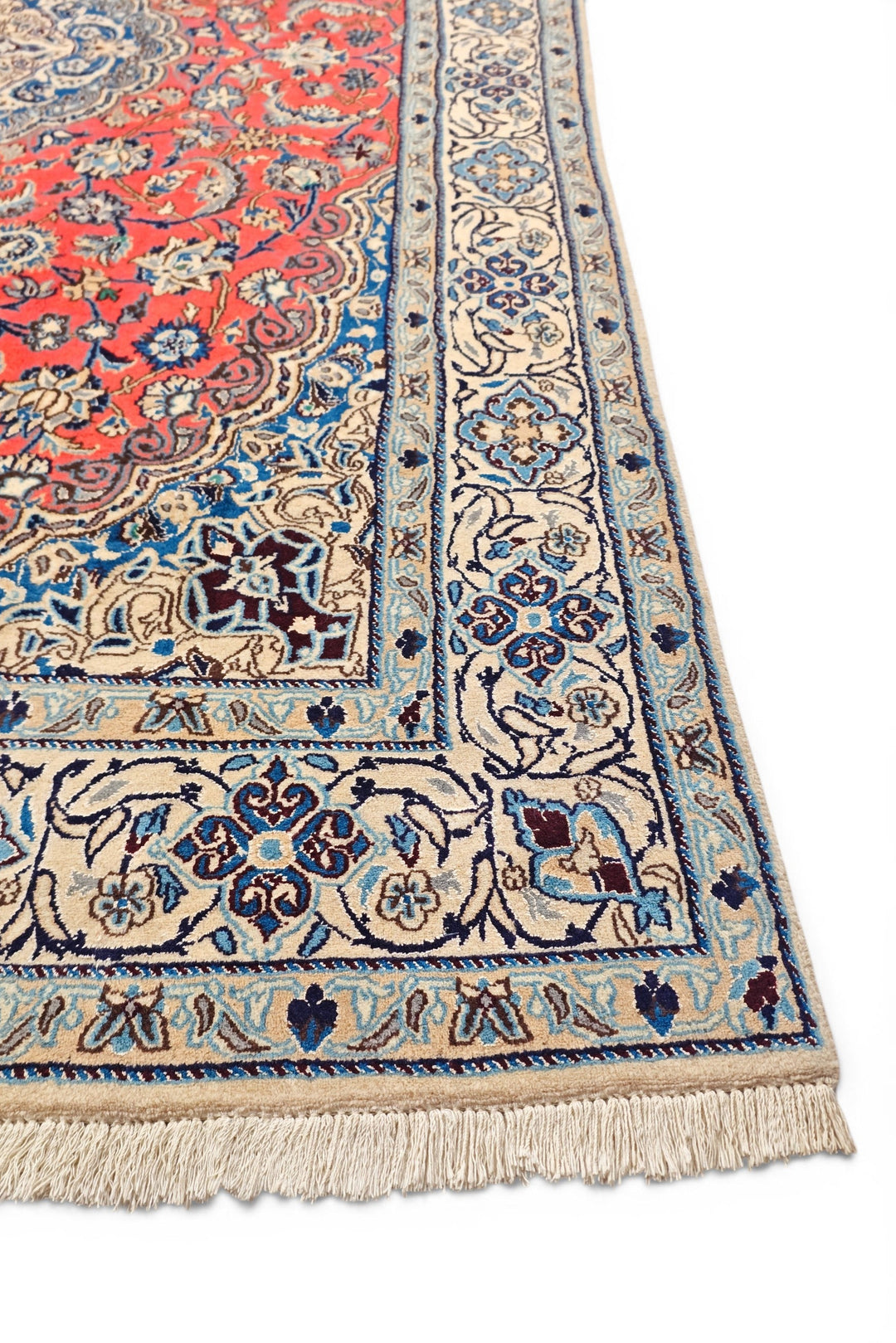Coral Medallion Persian Nain, Hand-Knotted Wool Rug