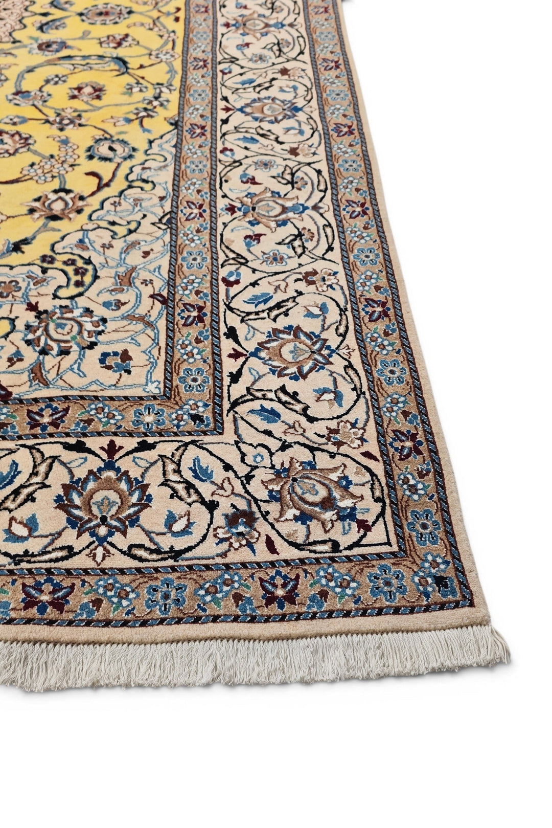 Saffron-Yellow Medallion Persian Nain, Hand-Knotted Wool Rug