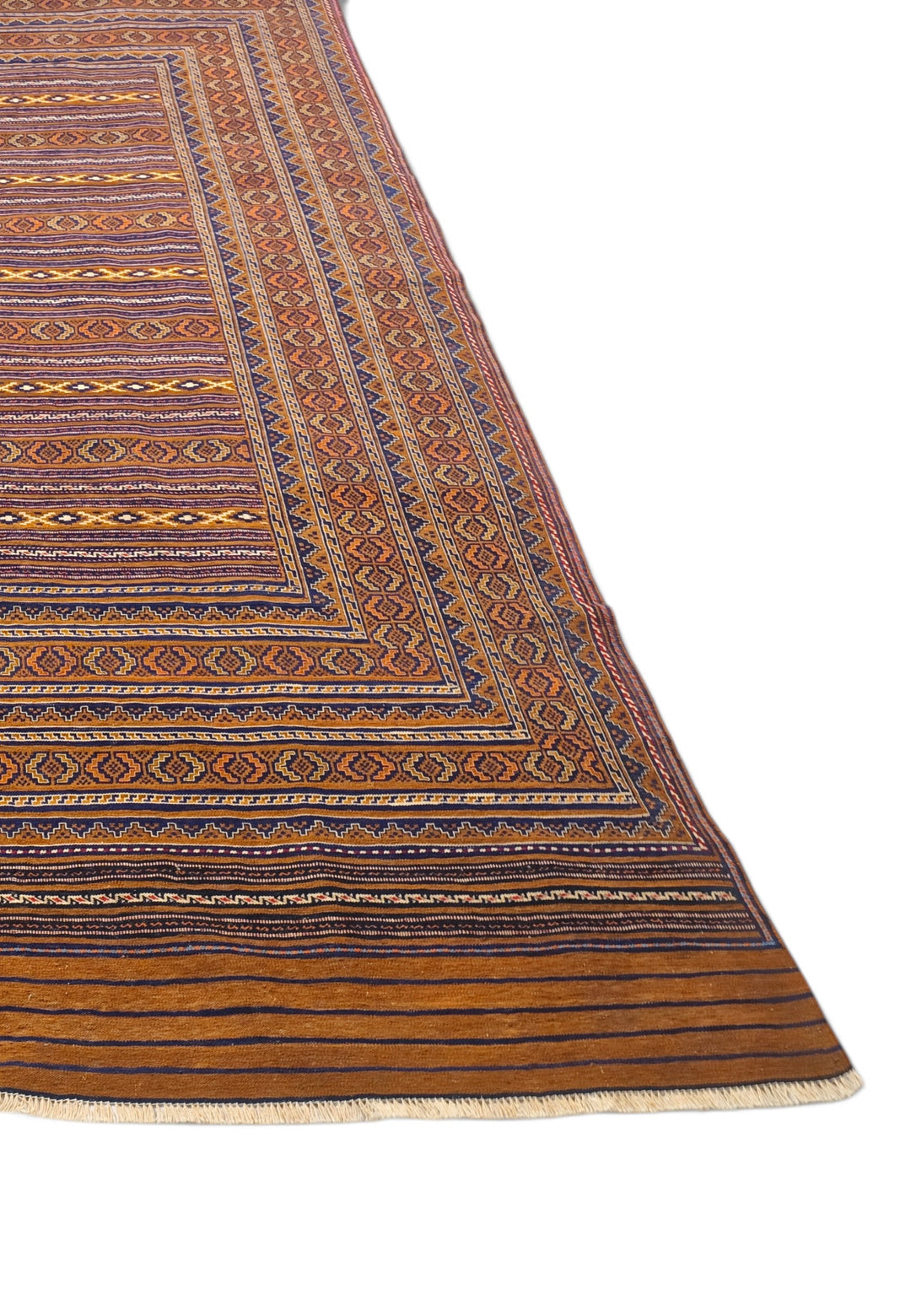 Caramel and Gold Banded Kilim, Hand-Woven Wool