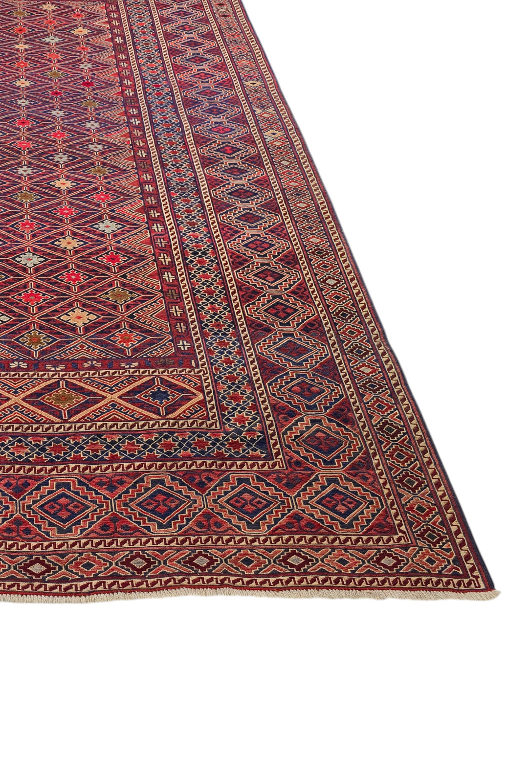 Red and Ivory Diamond Lattice Kilim, Hand-Woven Wool