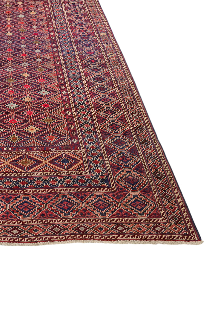 Red and Ivory Diamond Lattice Kilim, Hand-Woven Wool