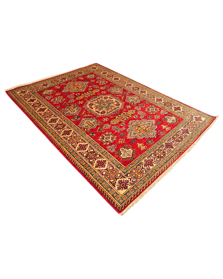 Red &amp; Gold Gül Kazak Rug, Hand-Knotted Afghan Wool