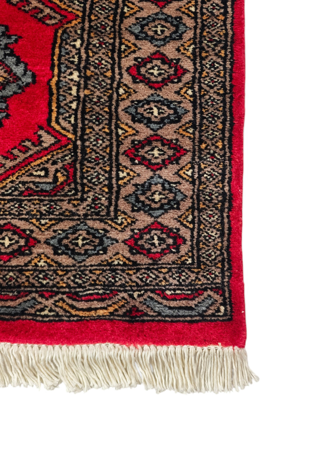 Crimson and Taupe Rosette Medallion, Hand-Knotted Wool Rug