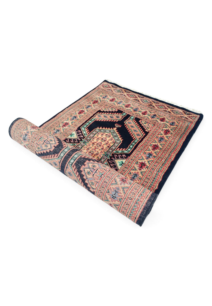 Indigo and Camel Jaldar Nested Medallion, Hand-Knotted Wool Rug