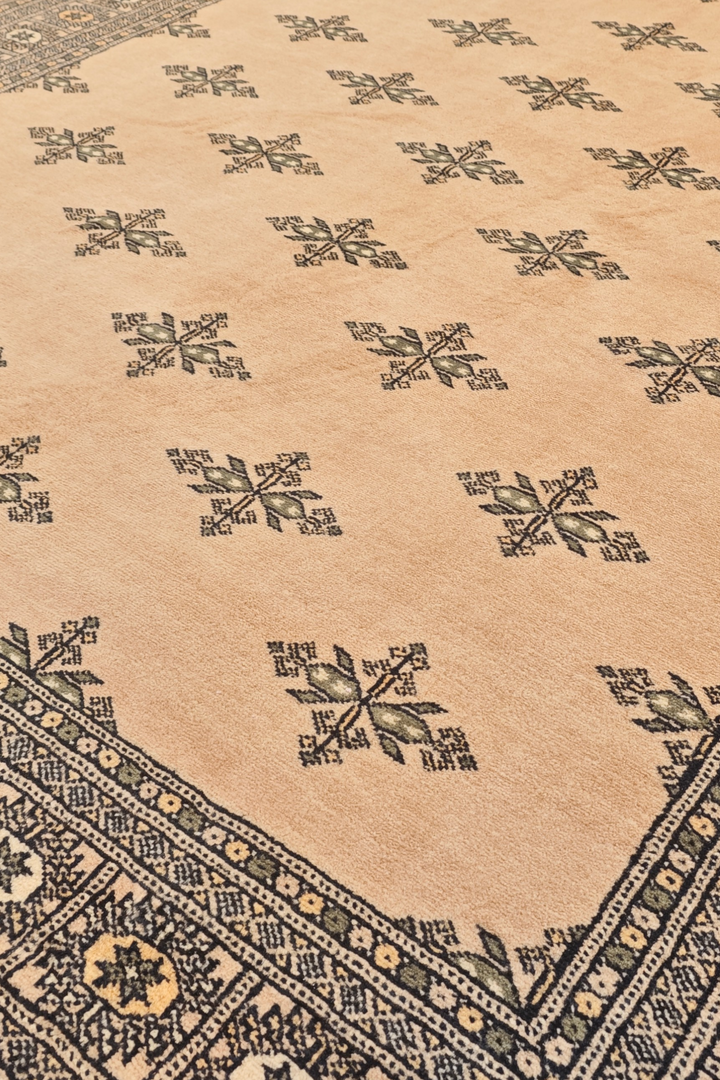 Peach Scattered Cross Bokhara, Hand-Knotted Wool Rug