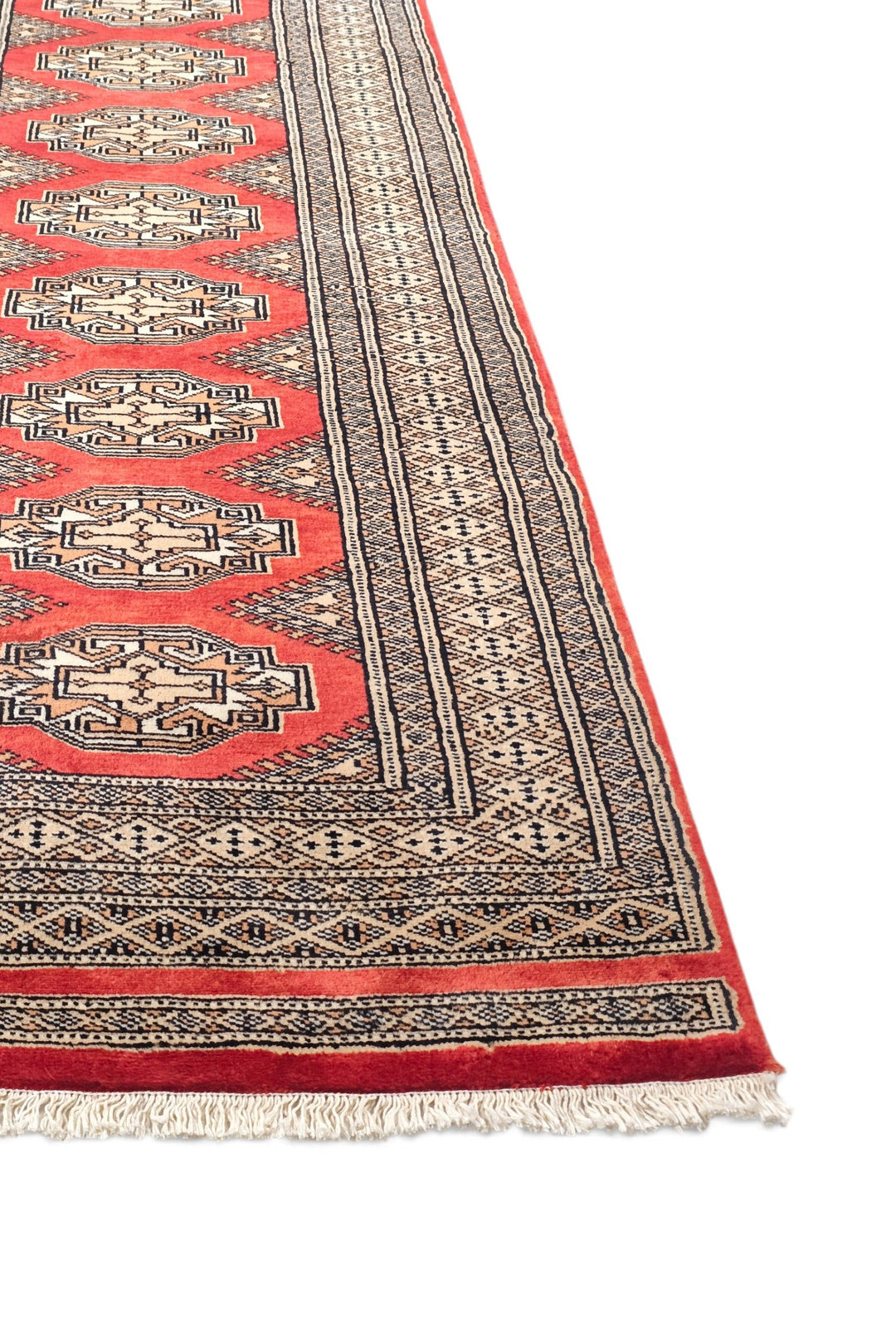 Red and Beige Yamoud Rug, Hand-Knotted Wool