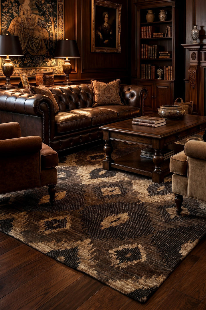 Bronze Ikat Gabbeh, Hand-Knotted Afghan Wool Rug