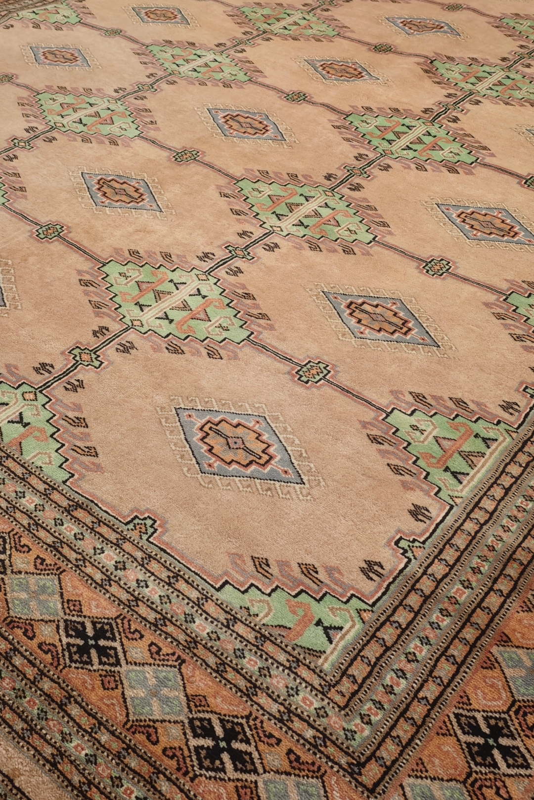 Blush Camel and Sage Alternating Lattice, Hand-Knotted Wool Rug