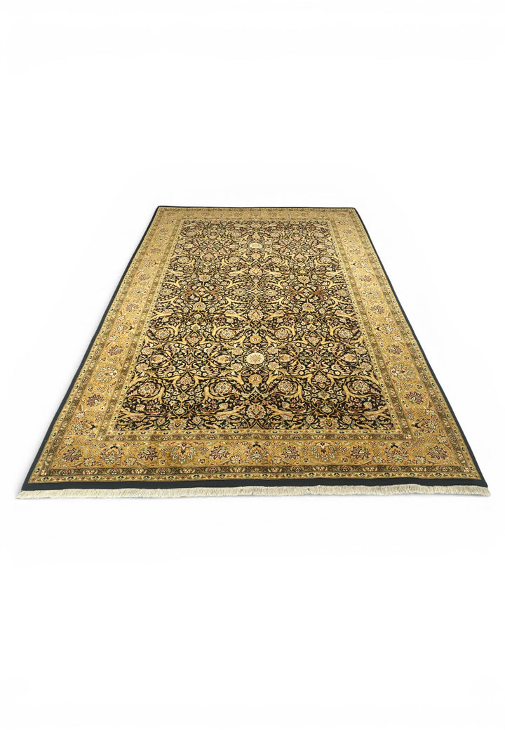 Black and Gold Floral Vine, Hand-Knotted Wool Rug