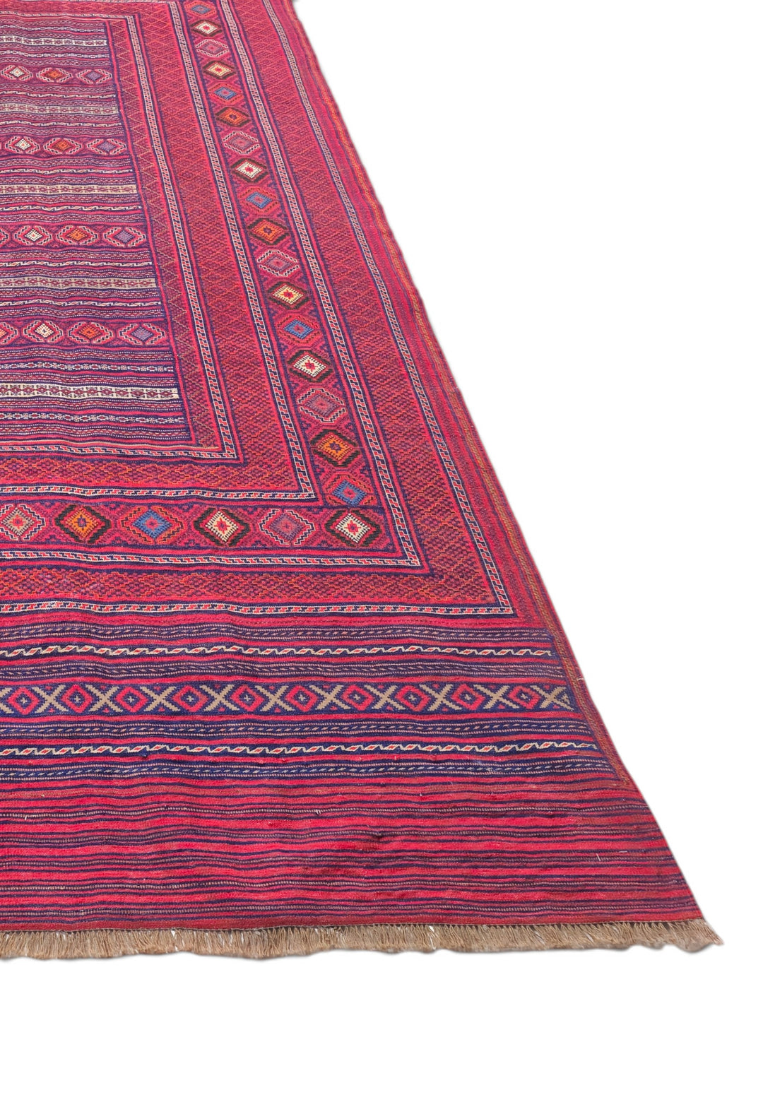 Magenta and Rose Banded Kilim, Hand-Woven Wool