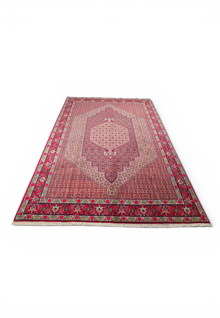 Red Mahi Medallion Persian Tabriz, Hand-Knotted Wool Rug