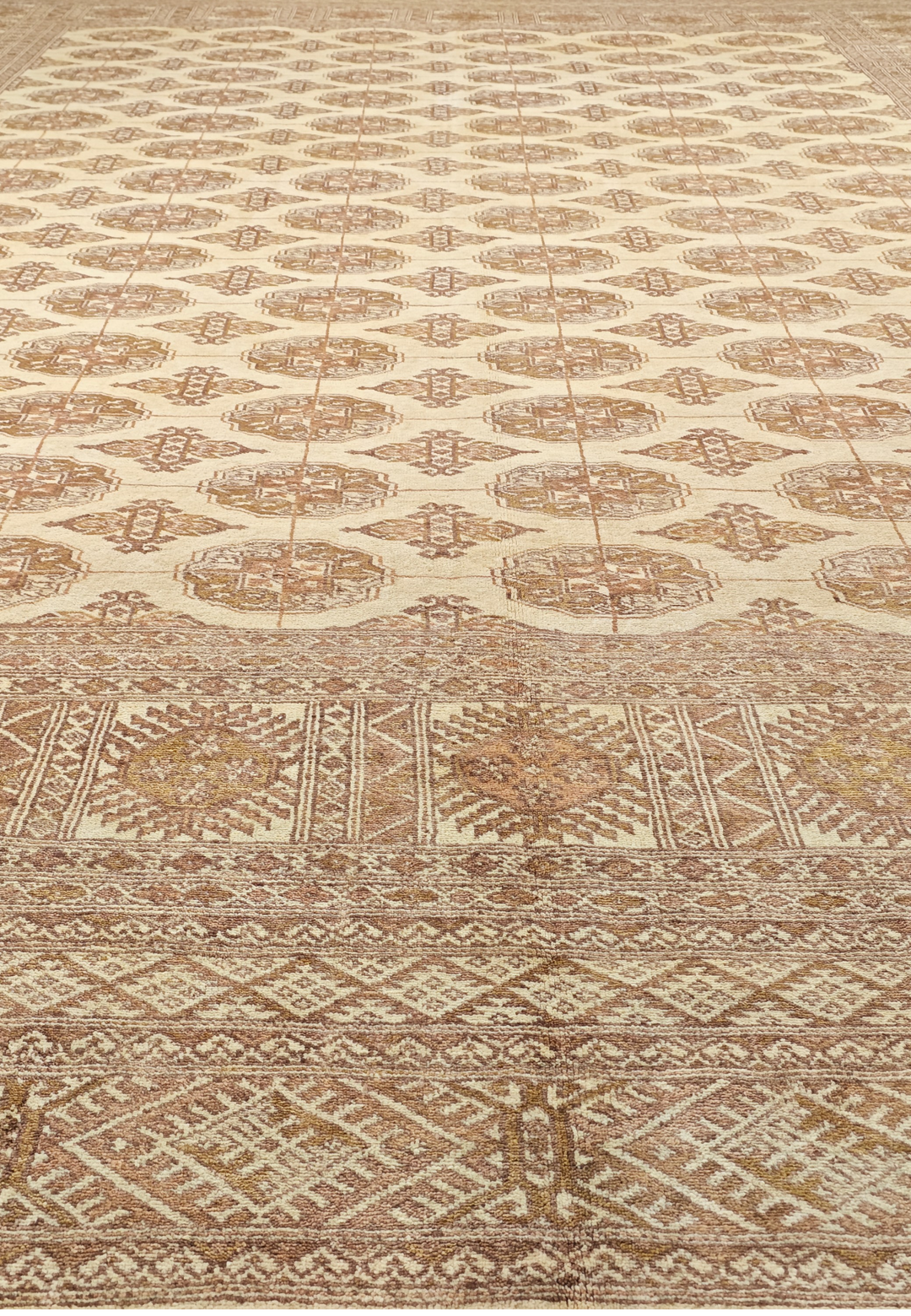 Antique Cream Turkmen Gül Bokhara, Hand-Knotted Wool Rug