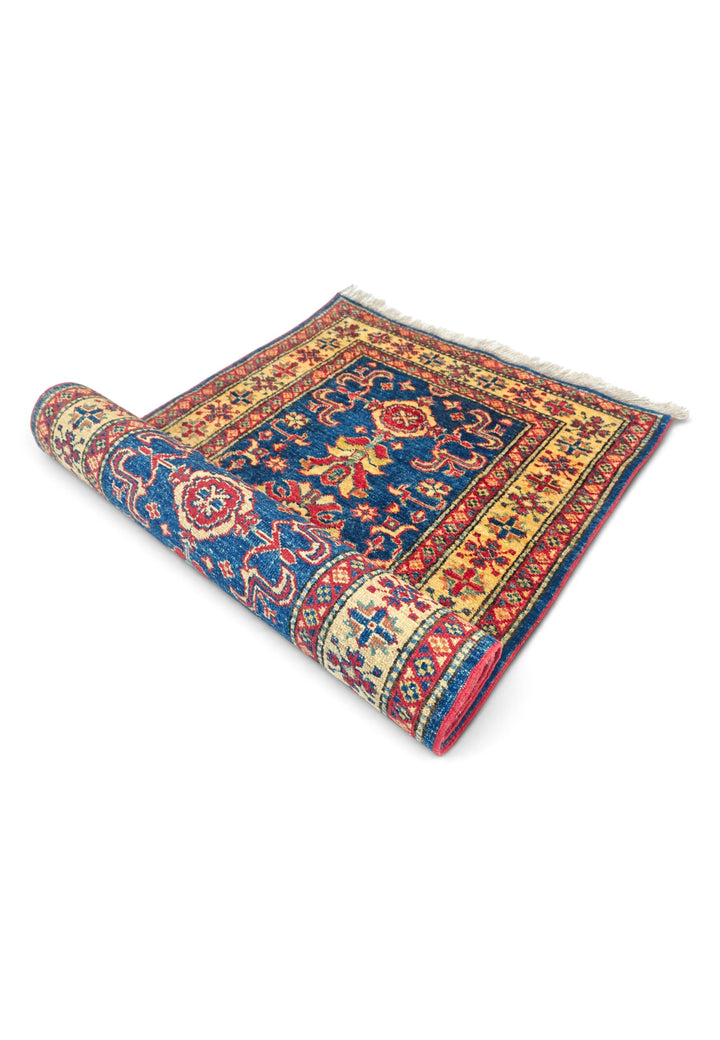 Navy and Gold All-Over Floral Rug, Hand-Knotted Sherwan