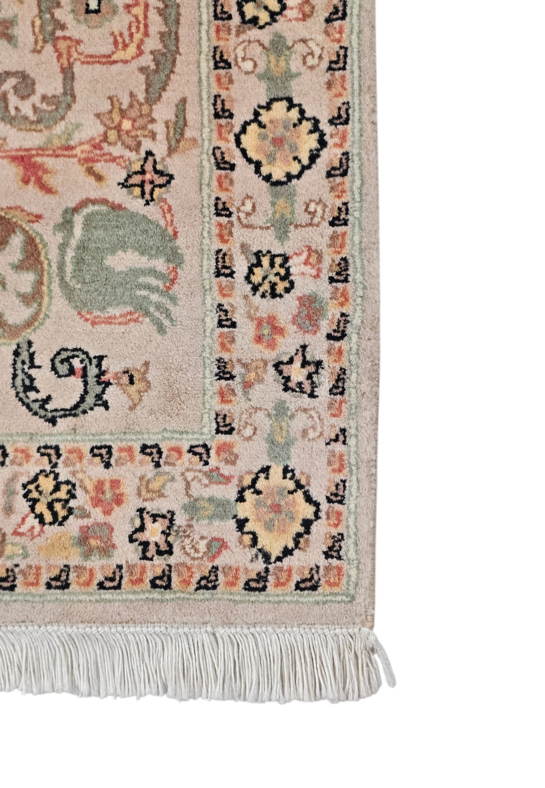 Blush and Sage Scrolling Leaf Medallion, Hand-Knotted Wool Rug