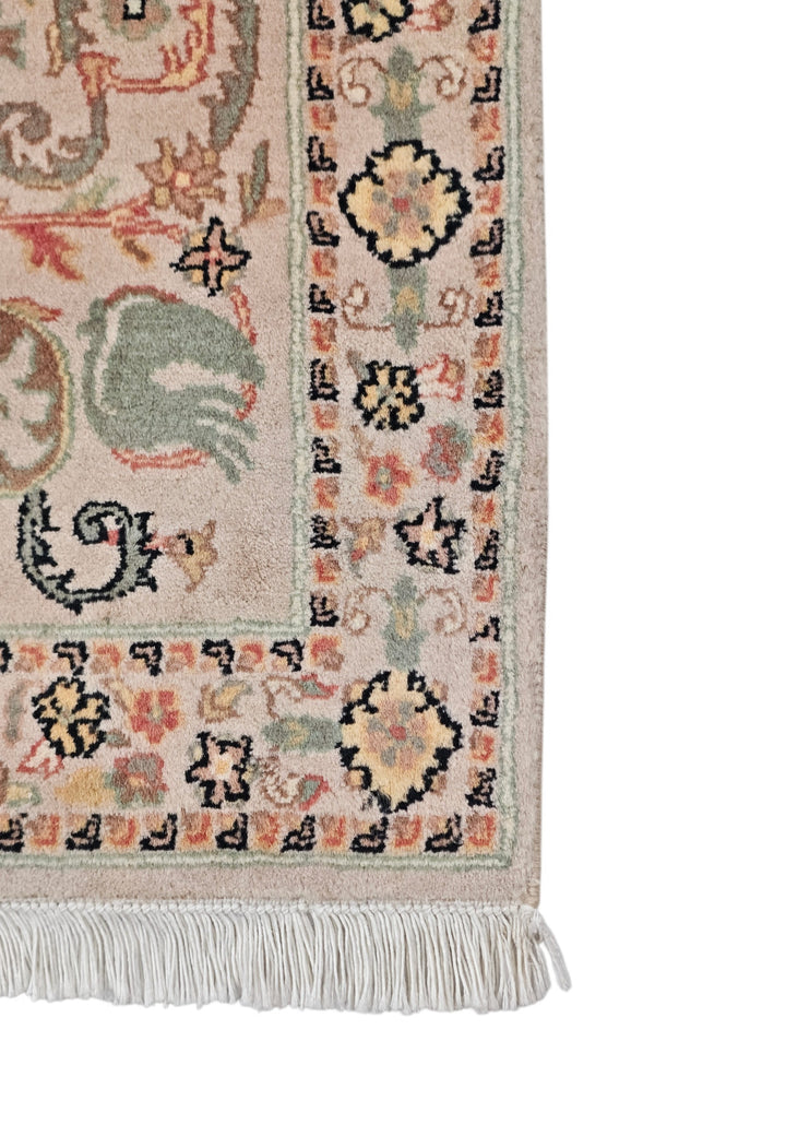 Blush and Sage Scrolling Leaf Medallion, Hand-Knotted Wool Rug