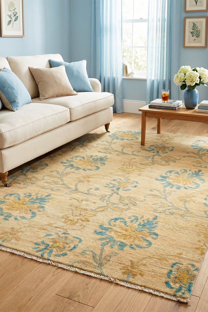 Verdigris Garden Gabbeh, Hand-Knotted Afghan Wool Rug