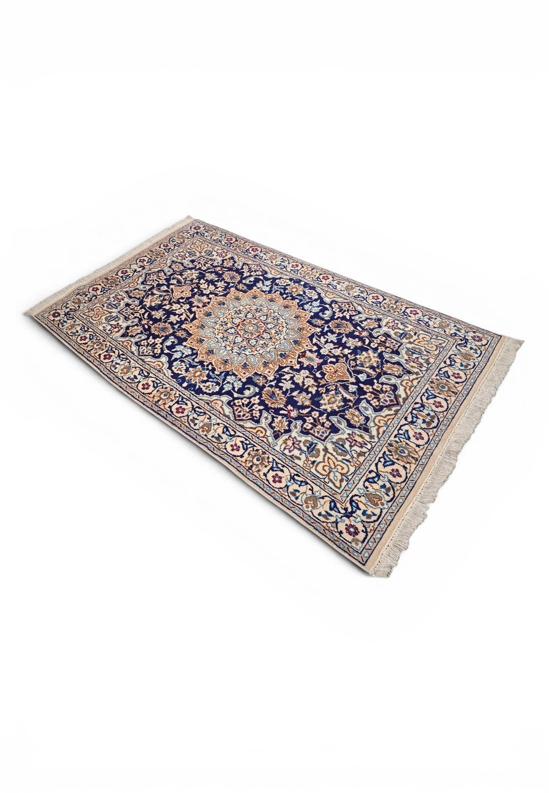 Navy Medallion Persian Nain, Hand-Knotted Wool Rug