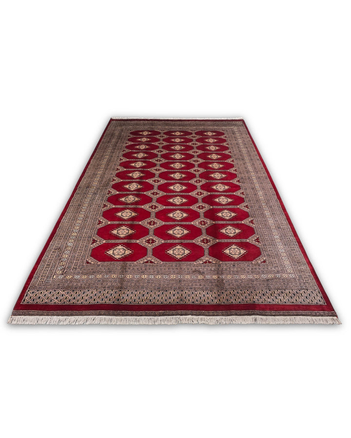 Deep Red Diamond Gül Jaldar Rug, Hand-Knotted Pakistani Wool