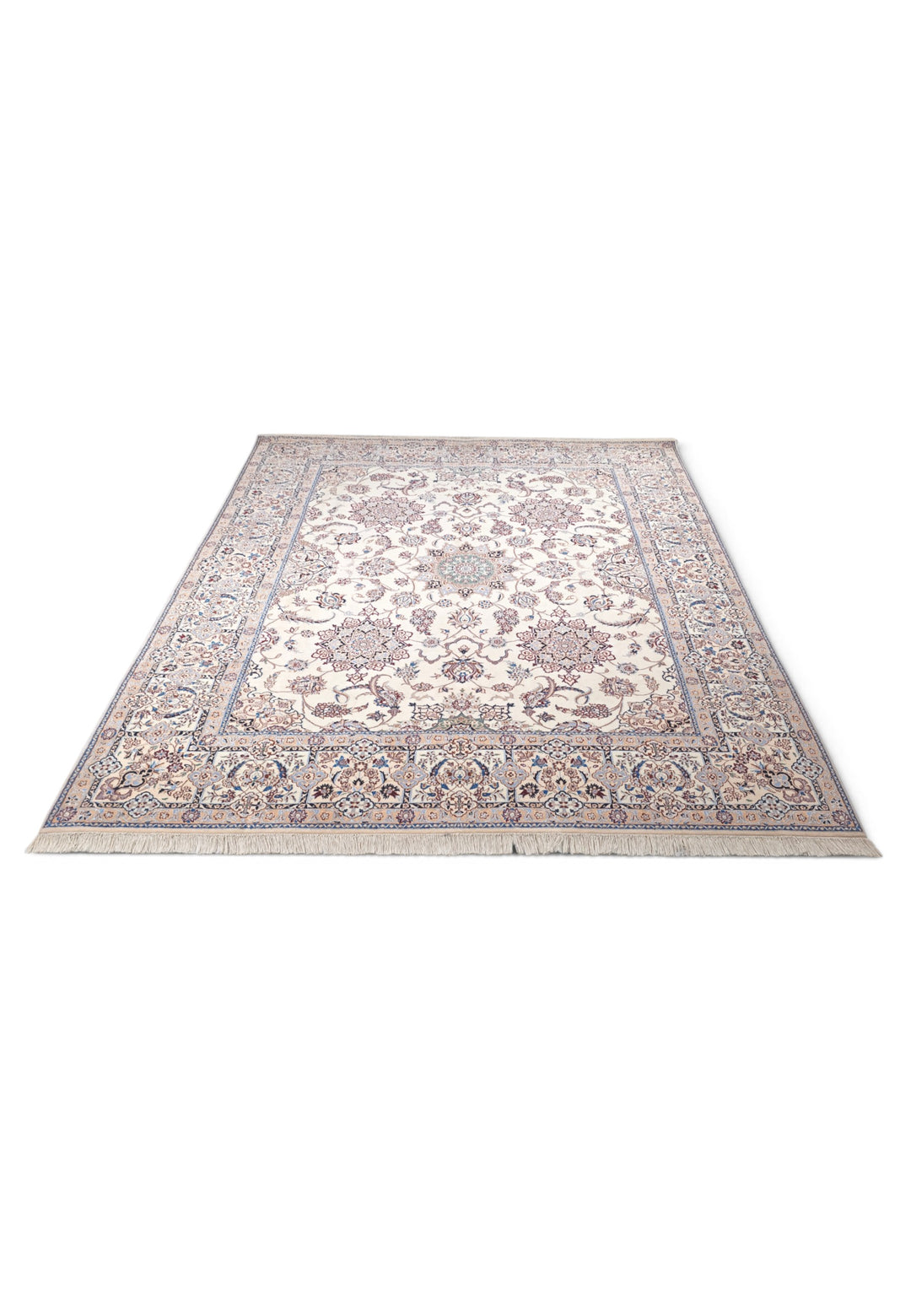 Ivory and Beige Five Medallion Nain, Hand-Knotted Wool Rug